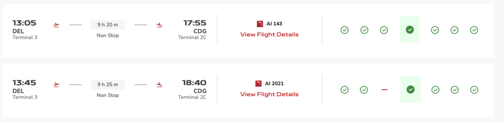 a screenshot of a flight schedule